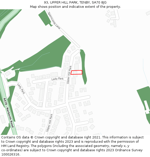 93, UPPER HILL PARK, TENBY, SA70 8JG: Location map and indicative extent of plot