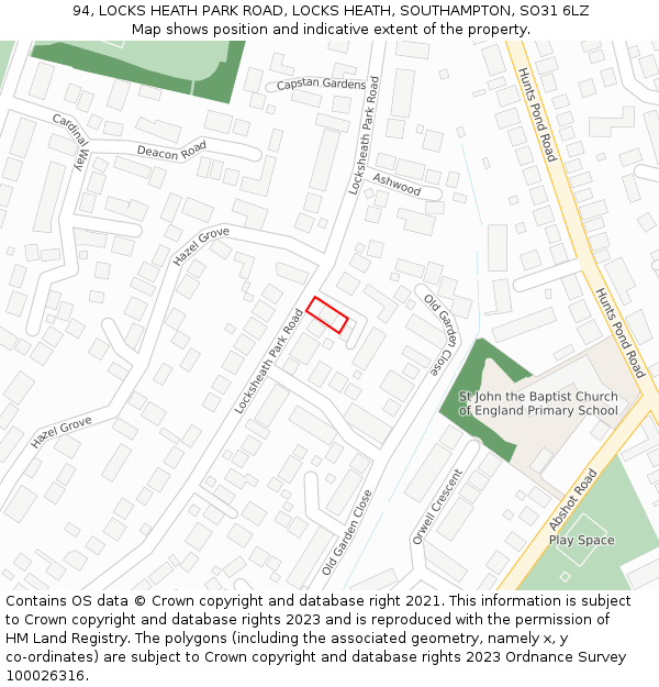 94, LOCKS HEATH PARK ROAD, LOCKS HEATH, SOUTHAMPTON, SO31 6LZ: Location map and indicative extent of plot