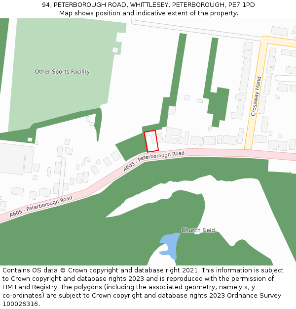 94, PETERBOROUGH ROAD, WHITTLESEY, PETERBOROUGH, PE7 1PD: Location map and indicative extent of plot