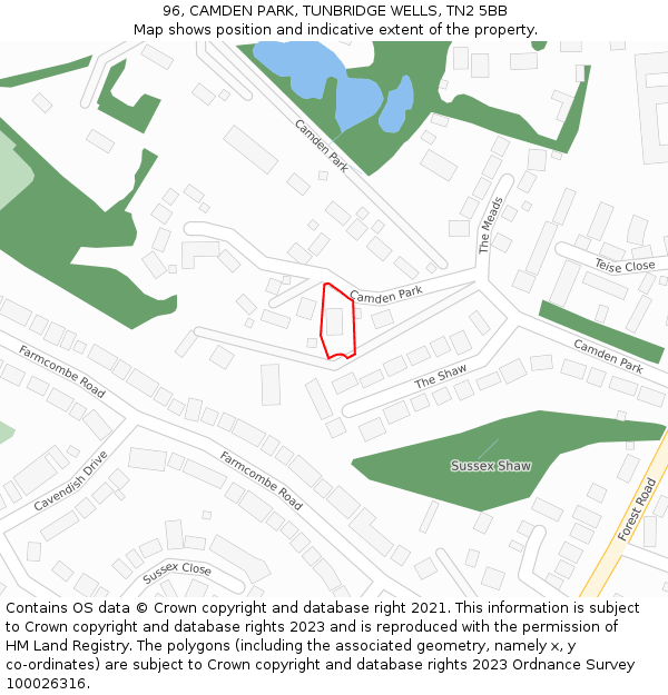 96, CAMDEN PARK, TUNBRIDGE WELLS, TN2 5BB: Location map and indicative extent of plot