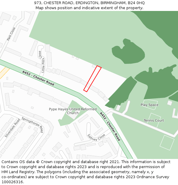 973, CHESTER ROAD, ERDINGTON, BIRMINGHAM, B24 0HQ: Location map and indicative extent of plot