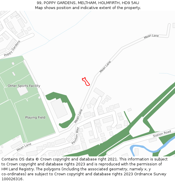 99, POPPY GARDENS, MELTHAM, HOLMFIRTH, HD9 5AU: Location map and indicative extent of plot