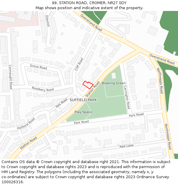 99, STATION ROAD, CROMER, NR27 0DY: Location map and indicative extent of plot