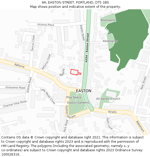 9A, EASTON STREET, PORTLAND, DT5 1BS: Location map and indicative extent of plot