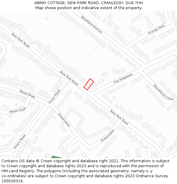 ABRAY COTTAGE, NEW PARK ROAD, CRANLEIGH, GU6 7HN: Location map and indicative extent of plot