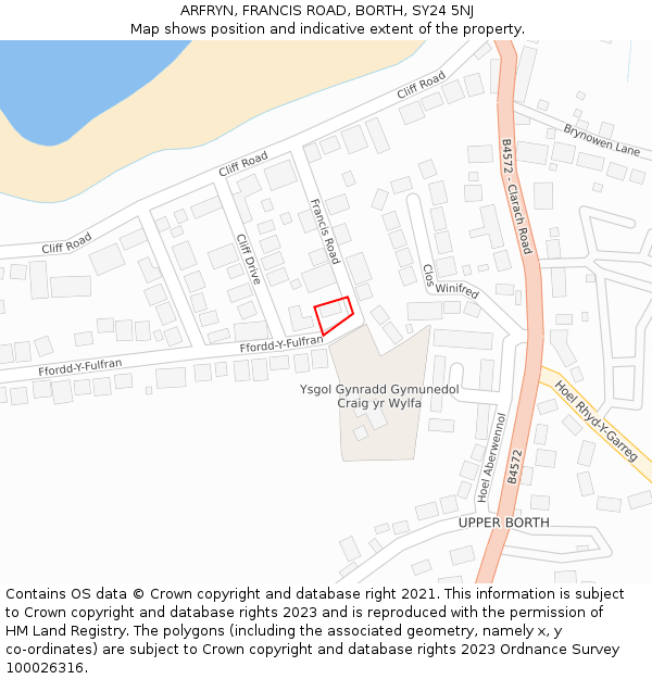 ARFRYN, FRANCIS ROAD, BORTH, SY24 5NJ: Location map and indicative extent of plot