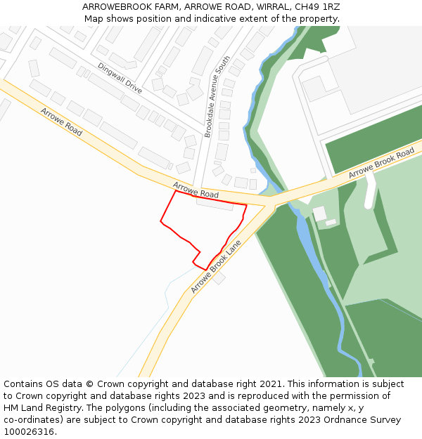 ARROWEBROOK FARM, ARROWE ROAD, WIRRAL, CH49 1RZ: Location map and indicative extent of plot