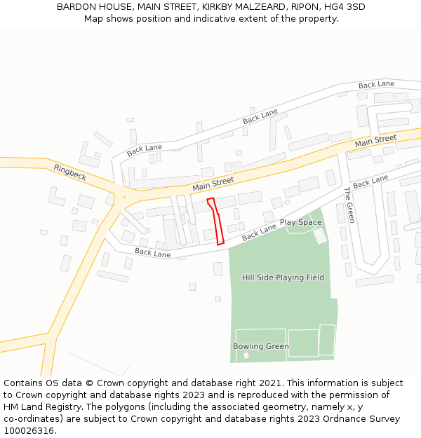 BARDON HOUSE, MAIN STREET, KIRKBY MALZEARD, RIPON, HG4 3SD: Location map and indicative extent of plot