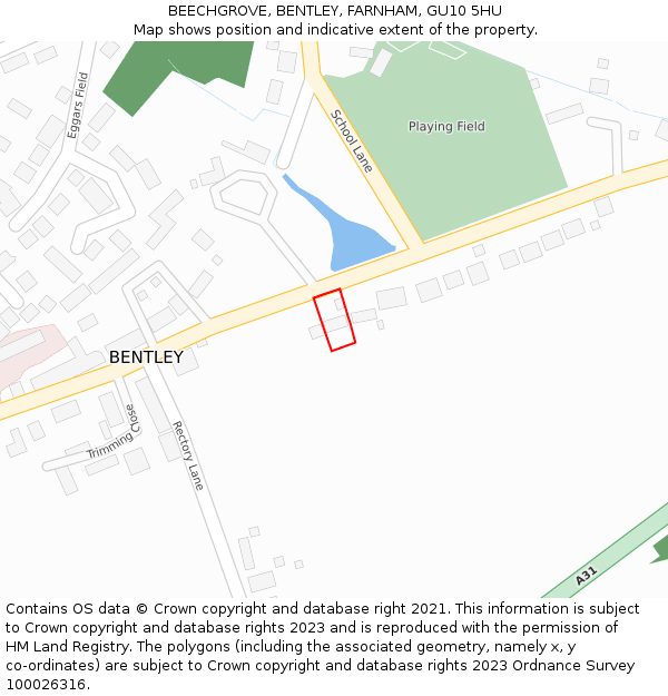 BEECHGROVE, BENTLEY, FARNHAM, GU10 5HU: Location map and indicative extent of plot