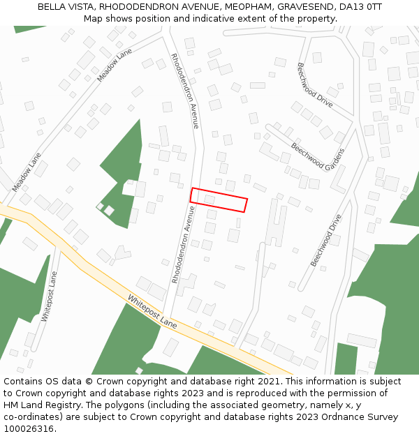 BELLA VISTA, RHODODENDRON AVENUE, MEOPHAM, GRAVESEND, DA13 0TT: Location map and indicative extent of plot