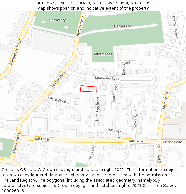 BETHANY, LIME TREE ROAD, NORTH WALSHAM, NR28 9DY: Location map and indicative extent of plot