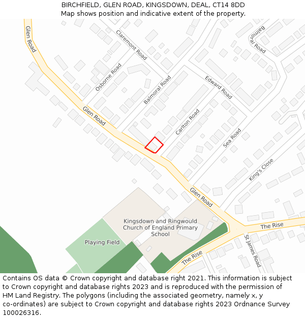 BIRCHFIELD, GLEN ROAD, KINGSDOWN, DEAL, CT14 8DD: Location map and indicative extent of plot