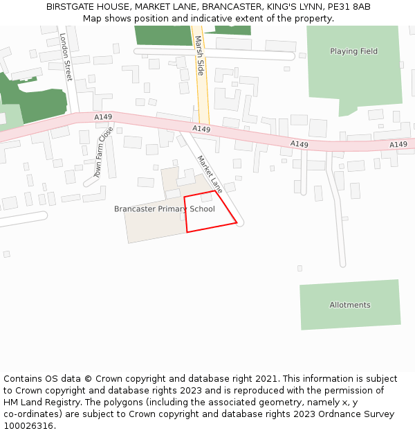 BIRSTGATE HOUSE, MARKET LANE, BRANCASTER, KING'S LYNN, PE31 8AB: Location map and indicative extent of plot