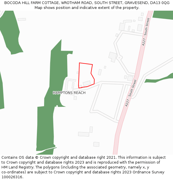 BOCODA HILL FARM COTTAGE, WROTHAM ROAD, SOUTH STREET, GRAVESEND, DA13 0QG: Location map and indicative extent of plot