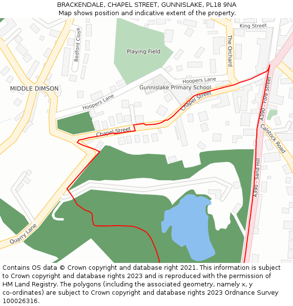 BRACKENDALE, CHAPEL STREET, GUNNISLAKE, PL18 9NA: Location map and indicative extent of plot