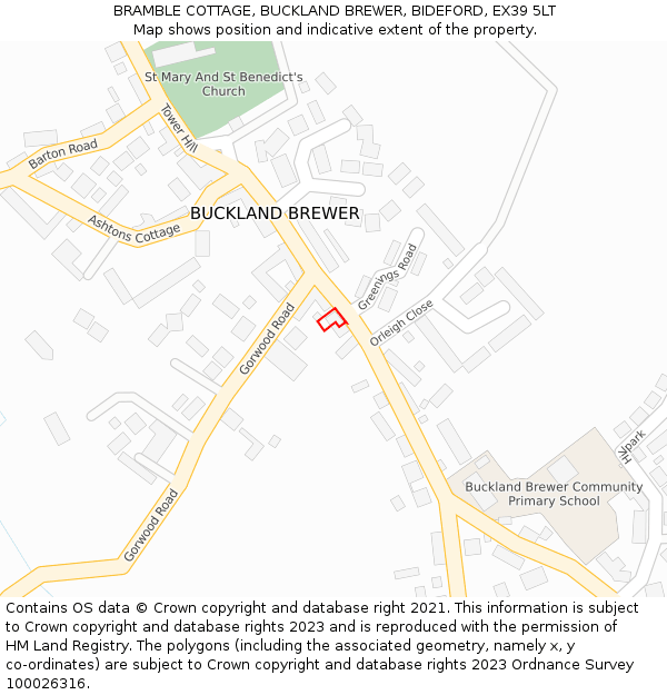 BRAMBLE COTTAGE, BUCKLAND BREWER, BIDEFORD, EX39 5LT: Location map and indicative extent of plot