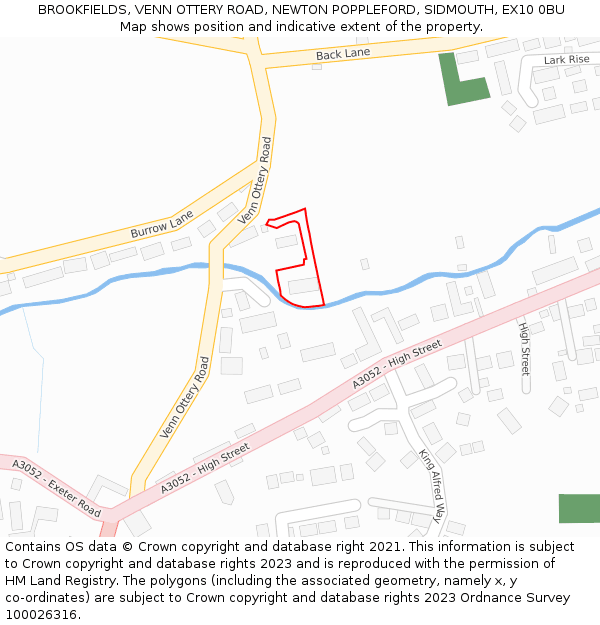 BROOKFIELDS, VENN OTTERY ROAD, NEWTON POPPLEFORD, SIDMOUTH, EX10 0BU: Location map and indicative extent of plot