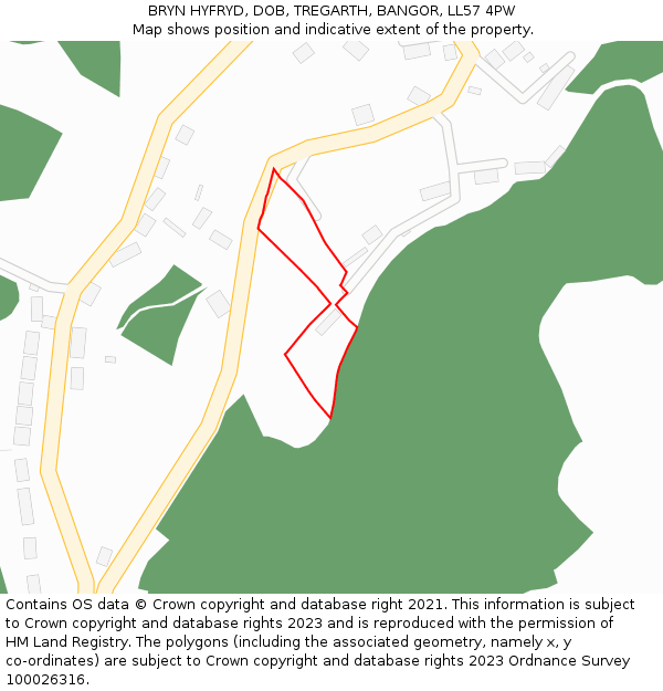 BRYN HYFRYD, DOB, TREGARTH, BANGOR, LL57 4PW: Location map and indicative extent of plot