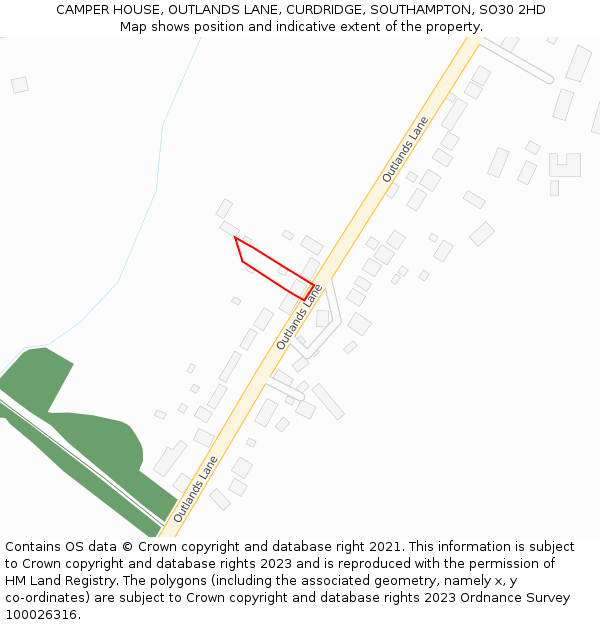 CAMPER HOUSE, OUTLANDS LANE, CURDRIDGE, SOUTHAMPTON, SO30 2HD: Location map and indicative extent of plot