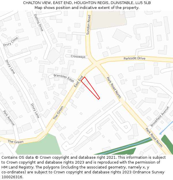 CHALTON VIEW, EAST END, HOUGHTON REGIS, DUNSTABLE, LU5 5LB: Location map and indicative extent of plot