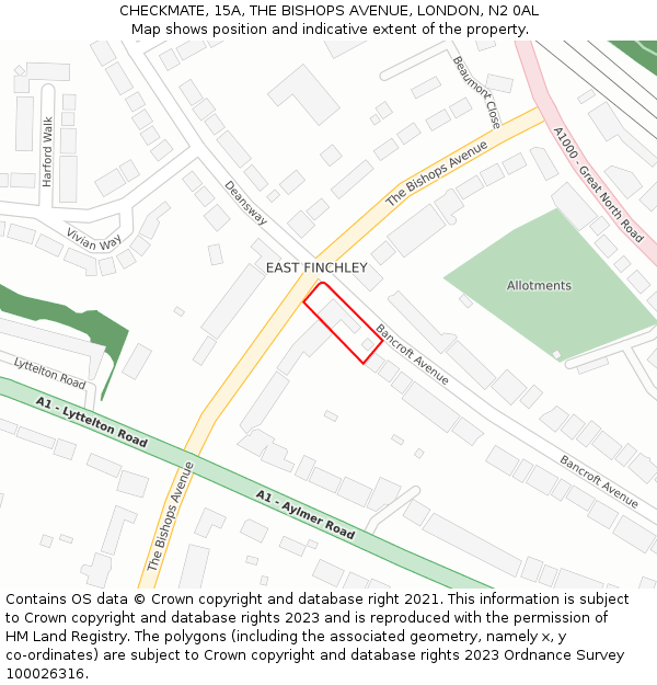 CHECKMATE, 15A, THE BISHOPS AVENUE, LONDON, N2 0AL: Location map and indicative extent of plot