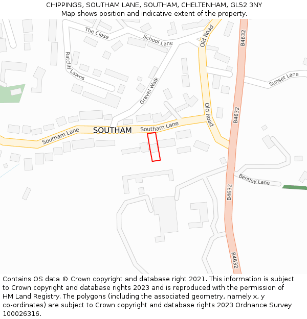 CHIPPINGS, SOUTHAM LANE, SOUTHAM, CHELTENHAM, GL52 3NY: Location map and indicative extent of plot