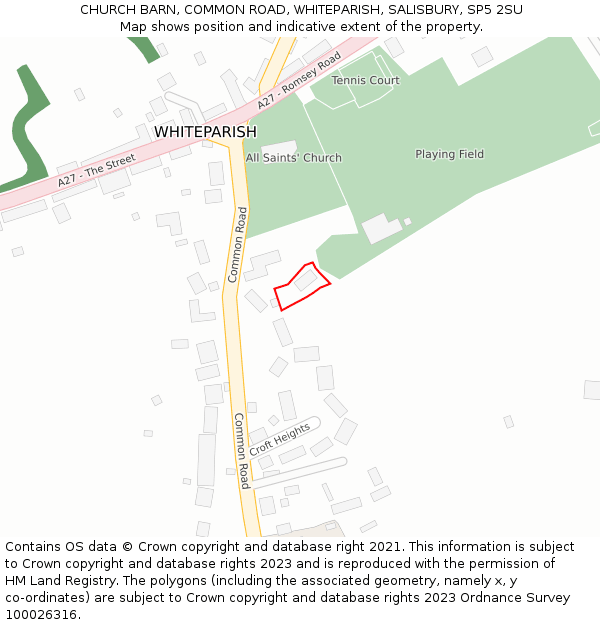 CHURCH BARN, COMMON ROAD, WHITEPARISH, SALISBURY, SP5 2SU: Location map and indicative extent of plot