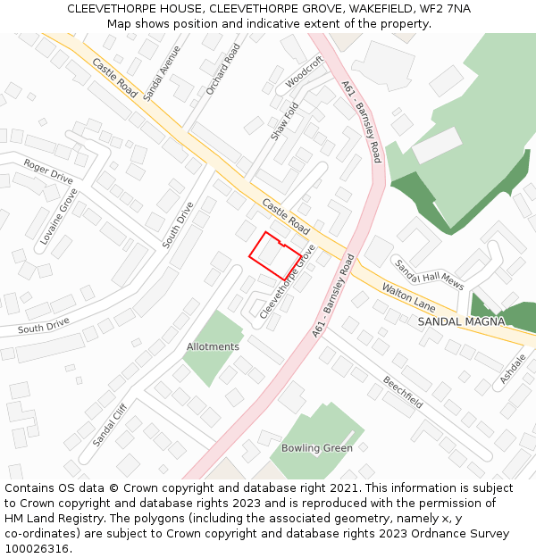 CLEEVETHORPE HOUSE, CLEEVETHORPE GROVE, WAKEFIELD, WF2 7NA: Location map and indicative extent of plot