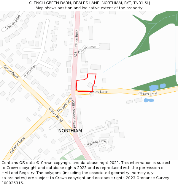 CLENCH GREEN BARN, BEALES LANE, NORTHIAM, RYE, TN31 6LJ: Location map and indicative extent of plot