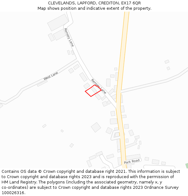 CLEVELANDS, LAPFORD, CREDITON, EX17 6QR: Location map and indicative extent of plot