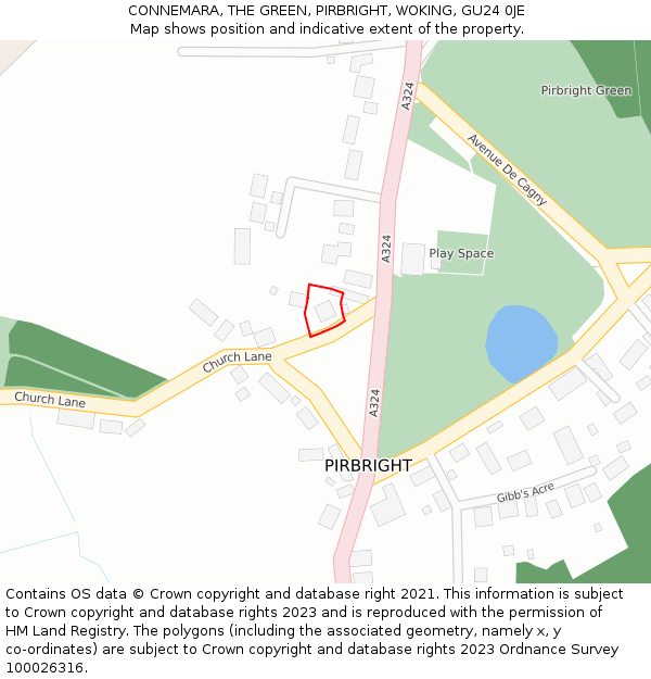 CONNEMARA, THE GREEN, PIRBRIGHT, WOKING, GU24 0JE: Location map and indicative extent of plot