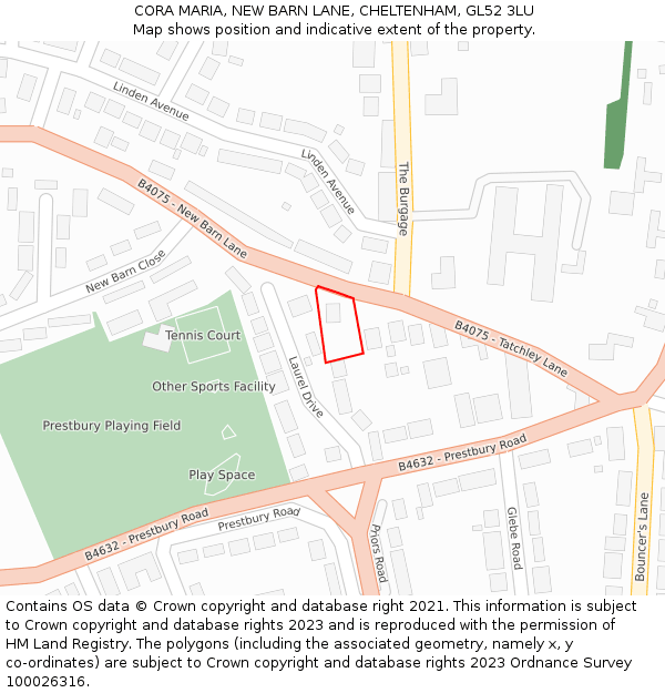 CORA MARIA, NEW BARN LANE, CHELTENHAM, GL52 3LU: Location map and indicative extent of plot