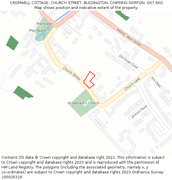 CROMWELL COTTAGE, CHURCH STREET, BLEDINGTON, CHIPPING NORTON, OX7 6XG: Location map and indicative extent of plot