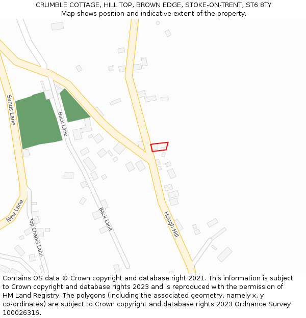 CRUMBLE COTTAGE, HILL TOP, BROWN EDGE, STOKE-ON-TRENT, ST6 8TY: Location map and indicative extent of plot