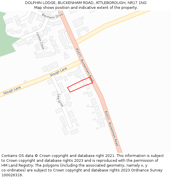 DOLPHIN LODGE, BUCKENHAM ROAD, ATTLEBOROUGH, NR17 1NG: Location map and indicative extent of plot