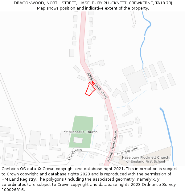 DRAGONWOOD, NORTH STREET, HASELBURY PLUCKNETT, CREWKERNE, TA18 7RJ: Location map and indicative extent of plot