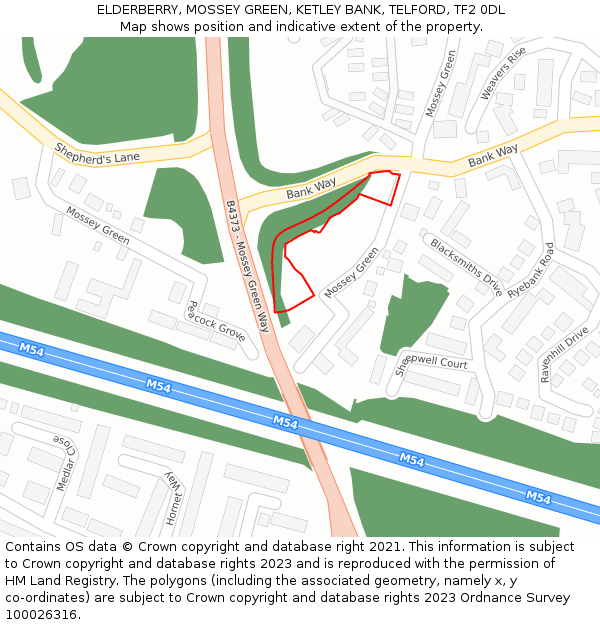 ELDERBERRY, MOSSEY GREEN, KETLEY BANK, TELFORD, TF2 0DL: Location map and indicative extent of plot