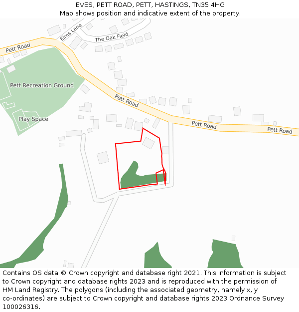 EVES, PETT ROAD, PETT, HASTINGS, TN35 4HG: Location map and indicative extent of plot