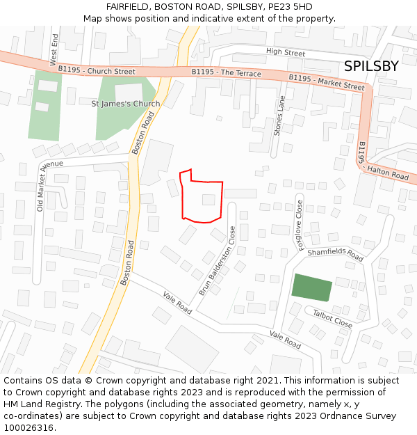 FAIRFIELD, BOSTON ROAD, SPILSBY, PE23 5HD: Location map and indicative extent of plot