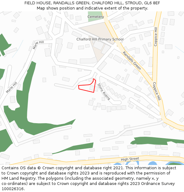 FIELD HOUSE, RANDALLS GREEN, CHALFORD HILL, STROUD, GL6 8EF: Location map and indicative extent of plot