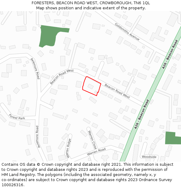 FORESTERS, BEACON ROAD WEST, CROWBOROUGH, TN6 1QL: Location map and indicative extent of plot