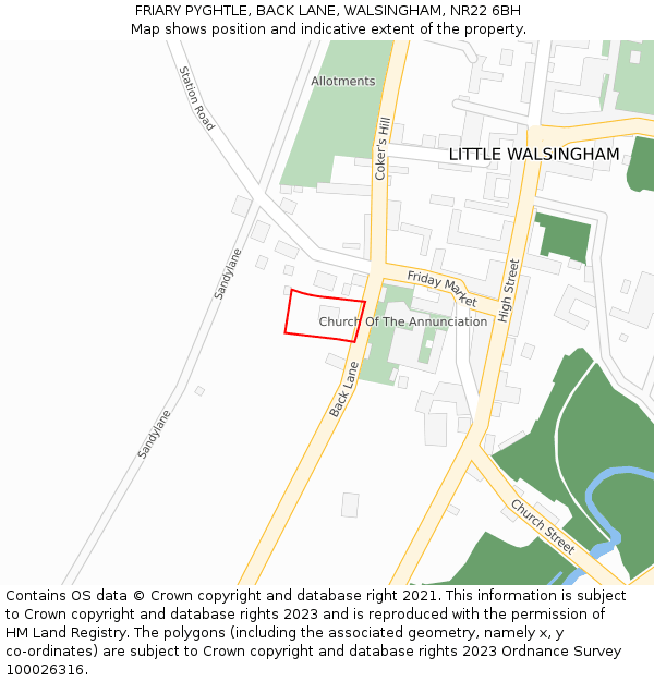 FRIARY PYGHTLE, BACK LANE, WALSINGHAM, NR22 6BH: Location map and indicative extent of plot