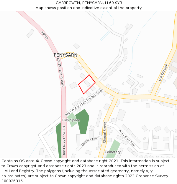 GARREGWEN, PENYSARN, LL69 9YB: Location map and indicative extent of plot