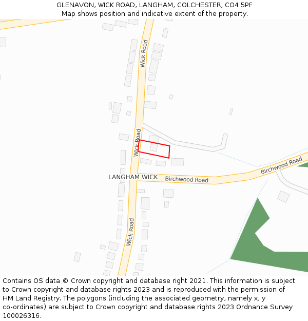 GLENAVON, WICK ROAD, LANGHAM, COLCHESTER, CO4 5PF: Location map and indicative extent of plot