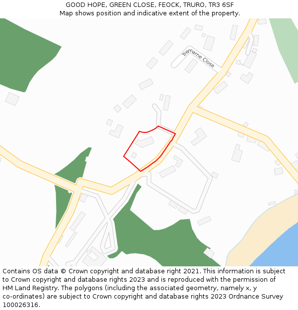 GOOD HOPE, GREEN CLOSE, FEOCK, TRURO, TR3 6SF: Location map and indicative extent of plot