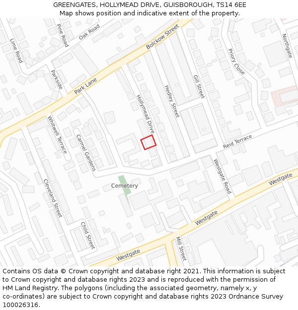 GREENGATES, HOLLYMEAD DRIVE, GUISBOROUGH, TS14 6EE: Location map and indicative extent of plot