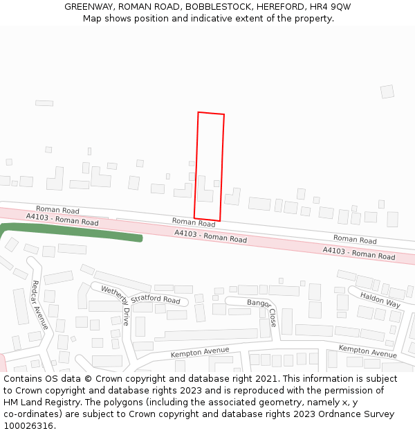 GREENWAY, ROMAN ROAD, BOBBLESTOCK, HEREFORD, HR4 9QW: Location map and indicative extent of plot