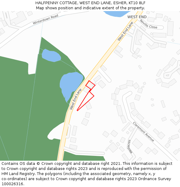 HALFPENNY COTTAGE, WEST END LANE, ESHER, KT10 8LF: Location map and indicative extent of plot