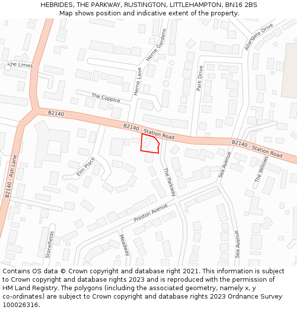 HEBRIDES, THE PARKWAY, RUSTINGTON, LITTLEHAMPTON, BN16 2BS: Location map and indicative extent of plot