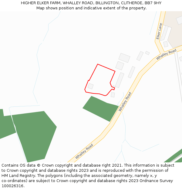 HIGHER ELKER FARM, WHALLEY ROAD, BILLINGTON, CLITHEROE, BB7 9HY: Location map and indicative extent of plot